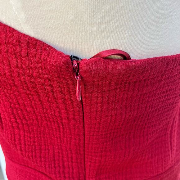J. Crew Dress Sz 10 Red Wool Strapless Midi Zip up Classic Preppy Careerwear - Picture 8 of 11